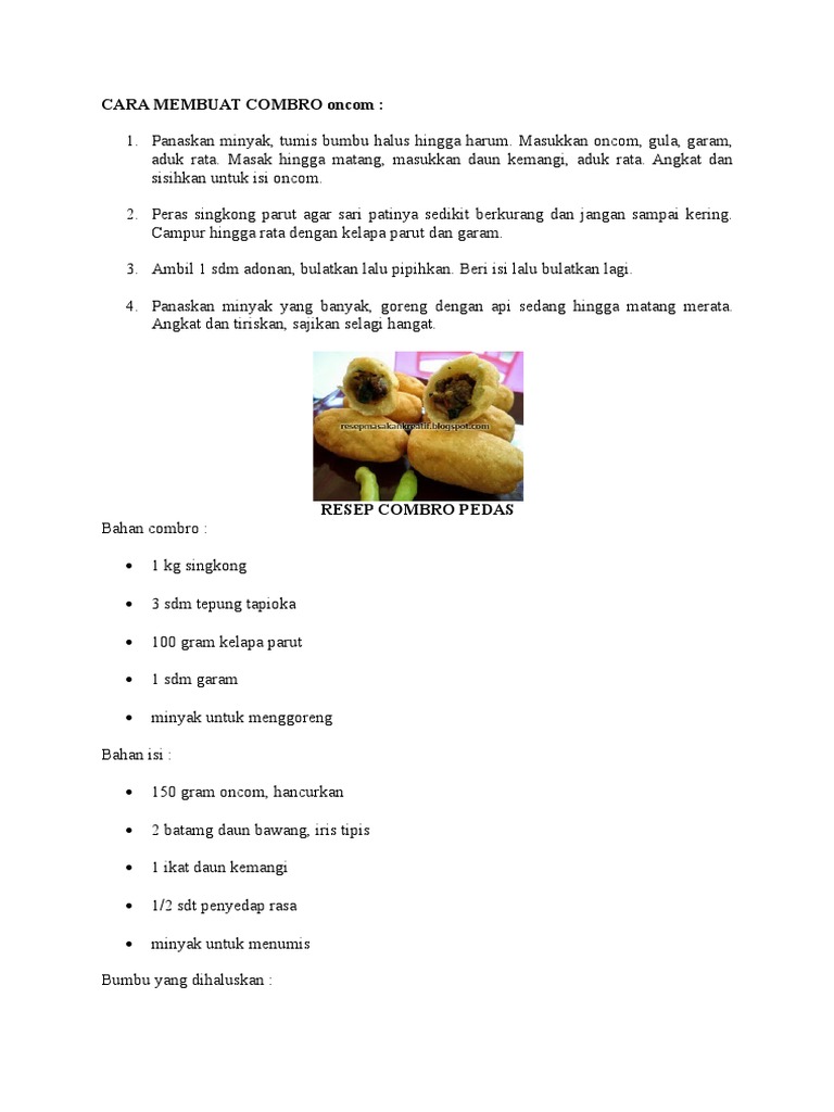 Cara Membuat Combro Isi Oncom | PDF | Memasak, Makanan, & Anggur