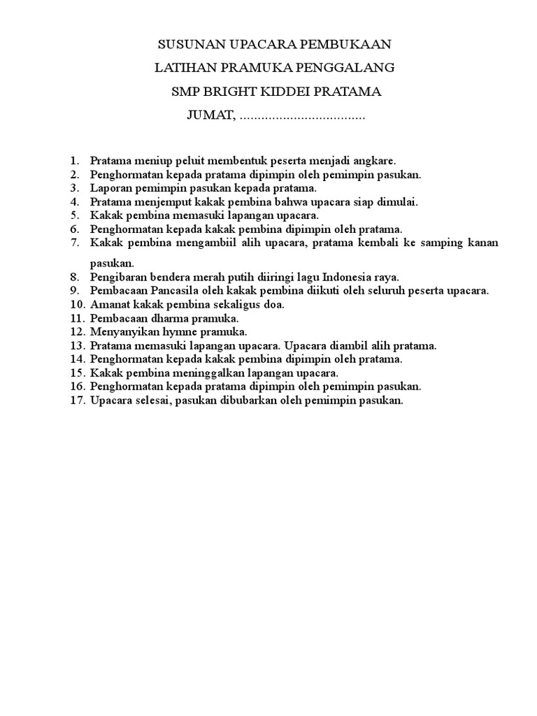 Susunan Upacara Pembukaan Latihan Penggalang (2)