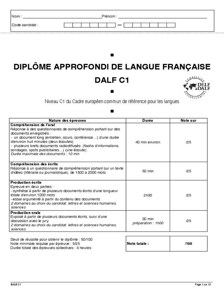 Exemples d'épreuves DALF C1 | PDF
