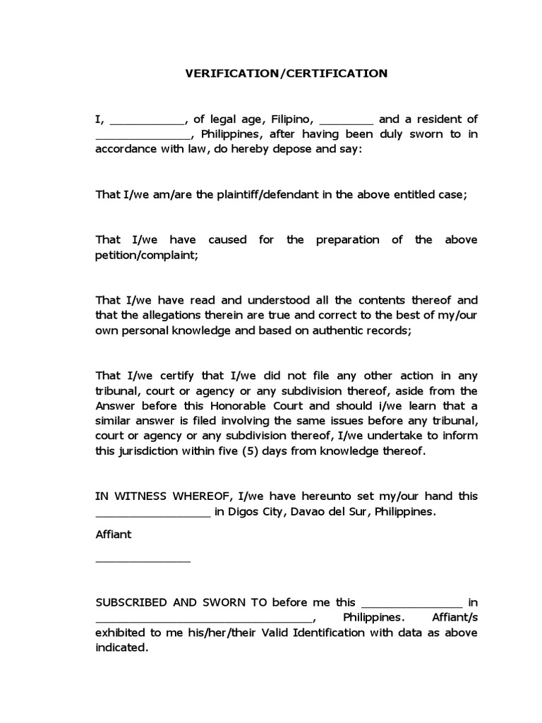 Legal Verification/Certification Form | PDF | Virtue | Public Law