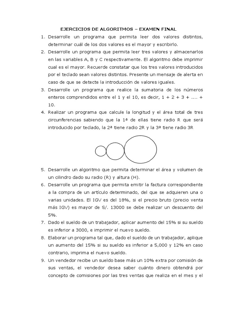 Ejercicios de Algoritmos para Examen Final | PDF | Algoritmos | Entero
