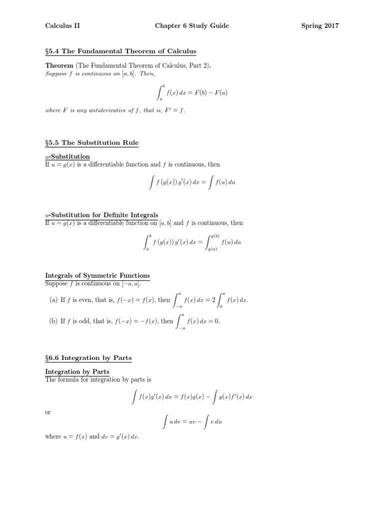 Calculus 2 Study Guide Chapter 6 | PDF | Mathematical Relations ...
