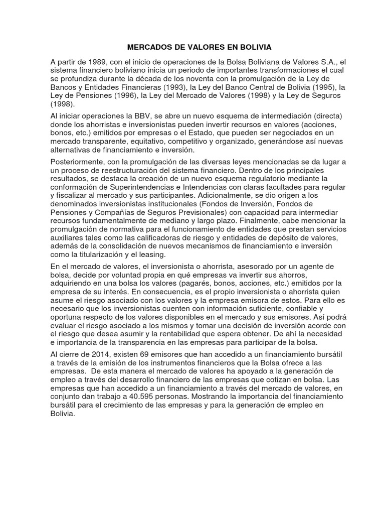 Mercado de Valores en Bolivia: Guía Completa | PDF | Compartir ...