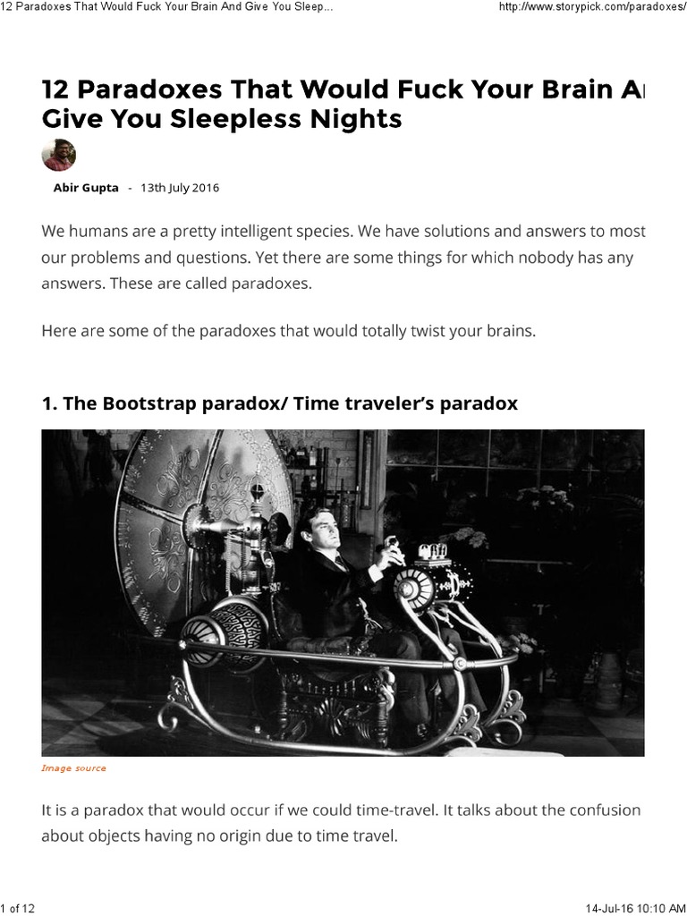 The Bootstrap Paradox/ Time Traveler's Paradox Abir Gupta 13th July