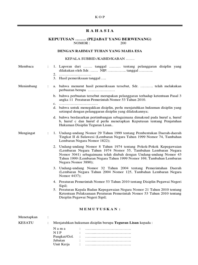 Contoh Surat Teguran Lisan Disiplin Pns Contoh Surat Yang Benar 2020