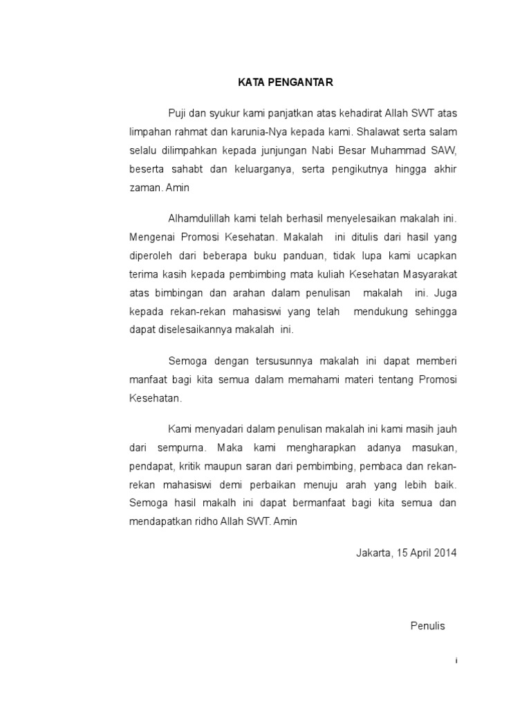 Kata Pengantar Daftar Isi Promosi Kesehatan