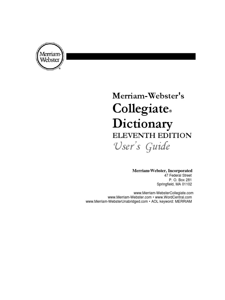 Merriam Webster Collegiate Dictionary Elevent Edition Users Guide Merriam Part Of Speech Menu Computing