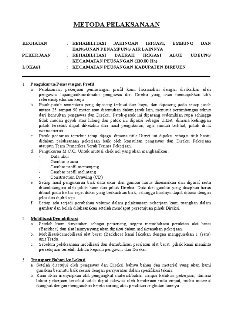 Metode Pelaksanaan Embung | PDF