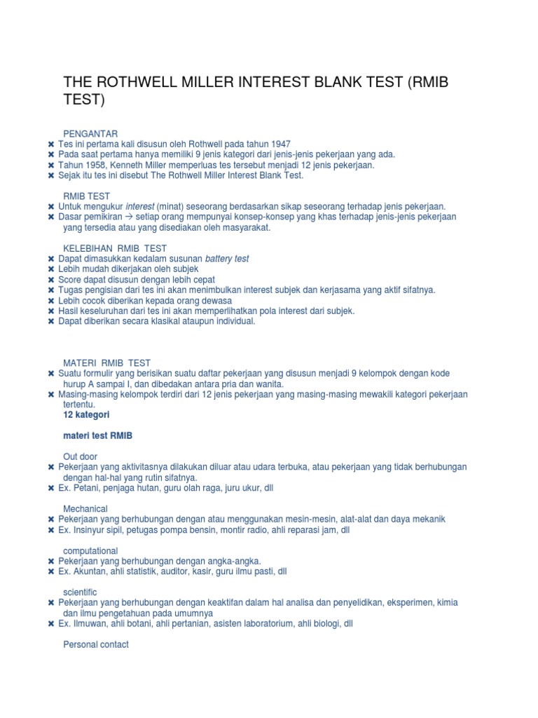 The Rothwell Miller Interest Blank Test