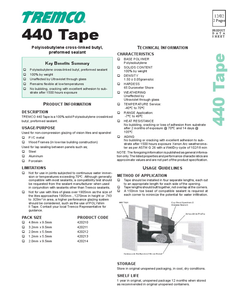 440 Tape Data Sheet PDF Cross Link Materials