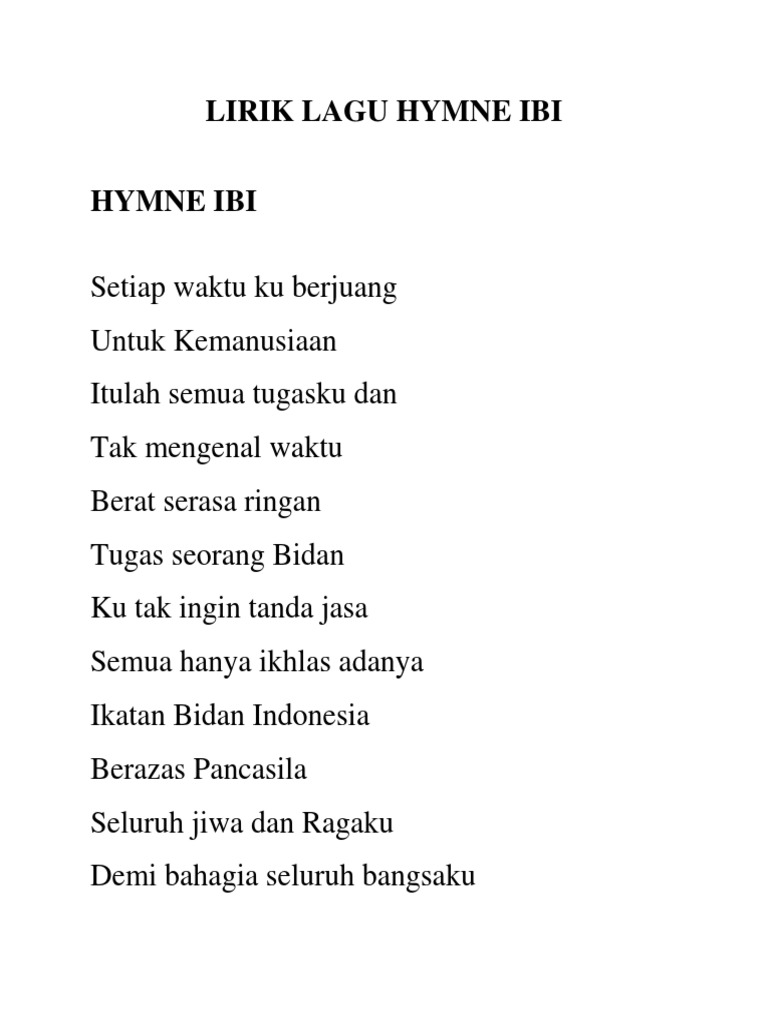 Lirik Lagu Hymne Ibi