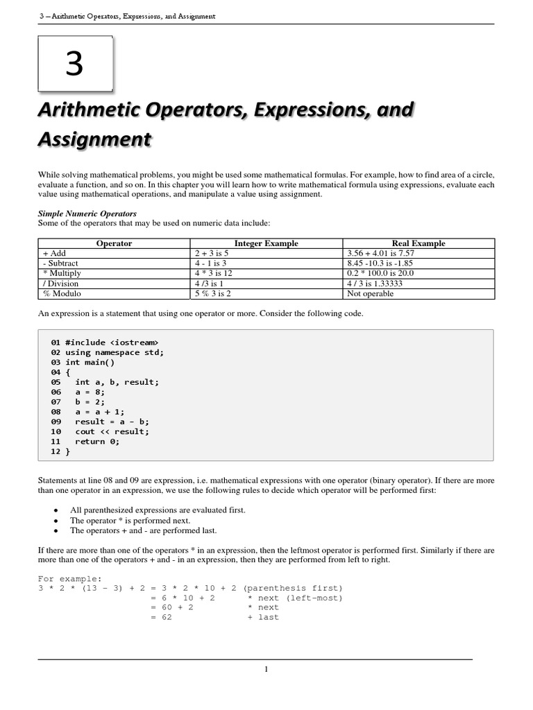 3. Arithmetic Operators, Expressions, And Assignment | Data Type | C++