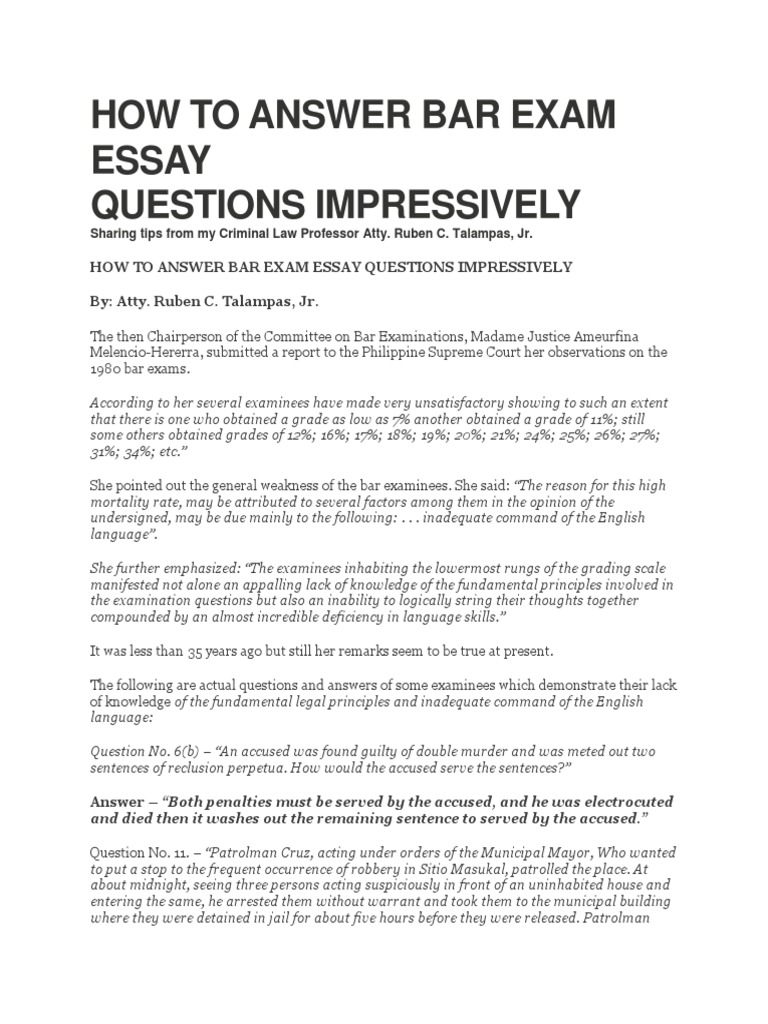 illinois bar exam sample essay answers