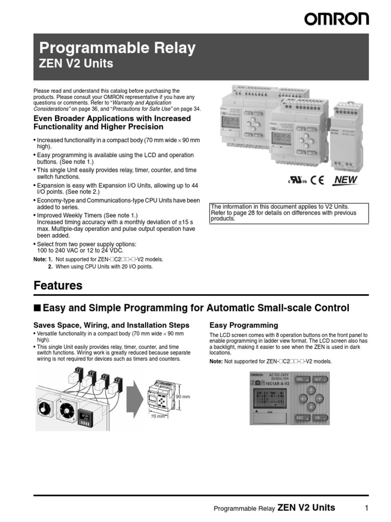 OMRON Programmable Relay ZEN V2 Units PDF Power Supply Relay