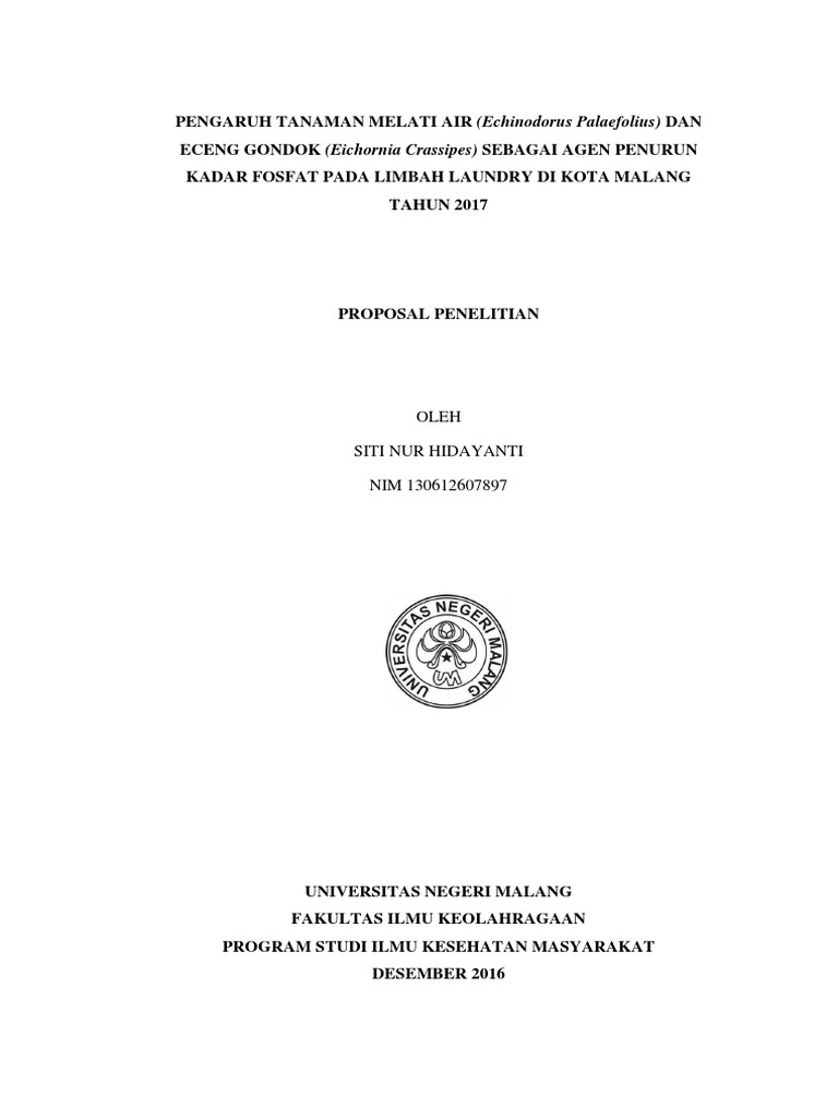 Pengaruh Tanaman Melati Air (Echinodorus Palaefolius) Dan Eceng Gondok