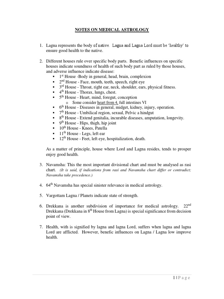 Notes On Medical Astrology PDF In Astrology Hindu Astrology