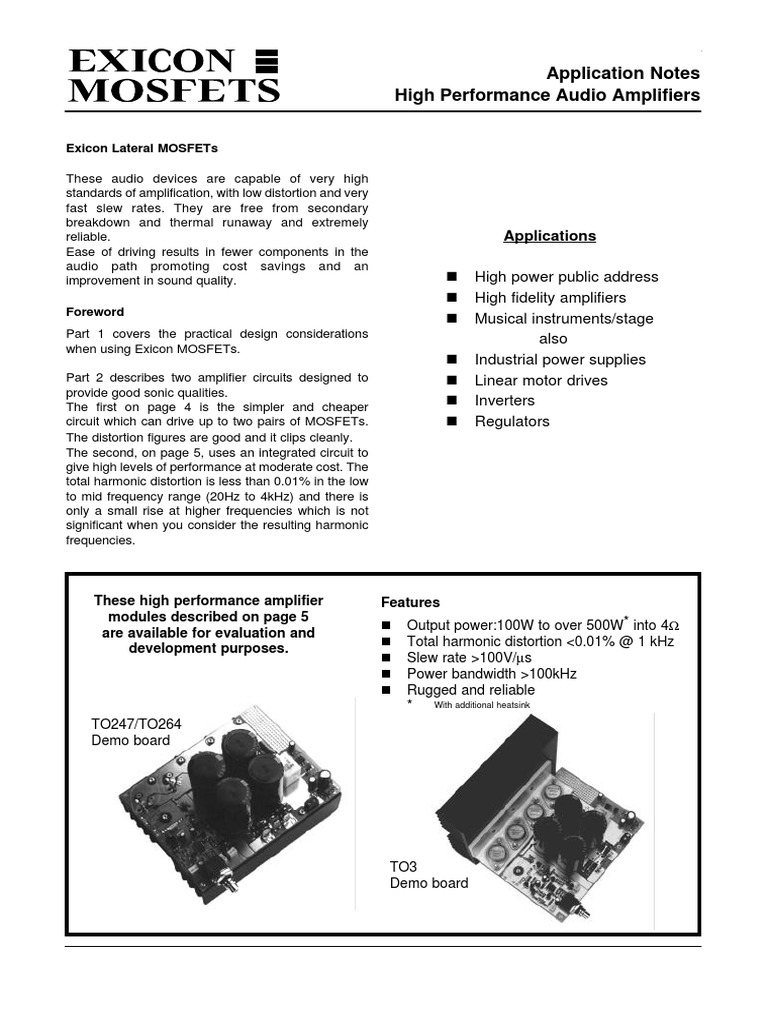 Exicon Lateral MOSFET Amplifier Guide | PDF | Amplifier | Operational ...