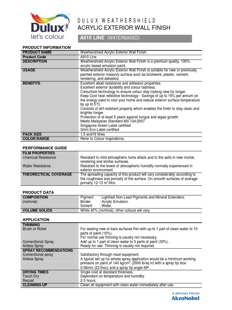 a910 Line Dulux Weathershield Acrylic Exterior Wall Finish Acrylic