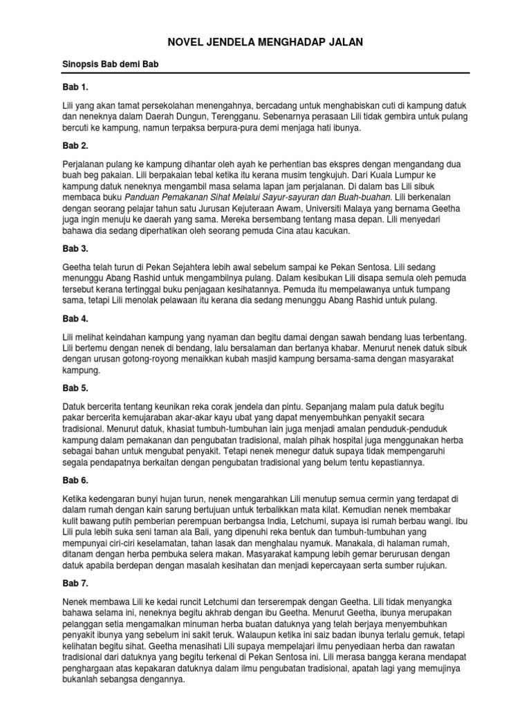 Novel Jendela Menghadap Jalan