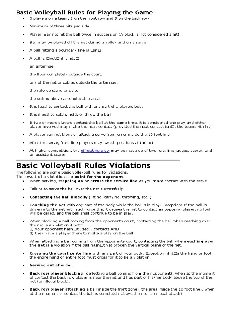 Basic Volleyball Rules For Playing The Game PDF Volleyball Hobbies