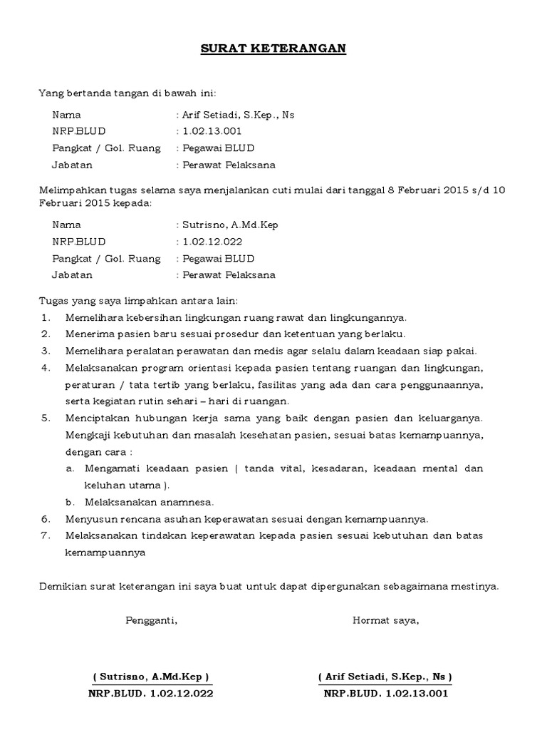 Surat Pelimpahan Tugas Selama Cuti