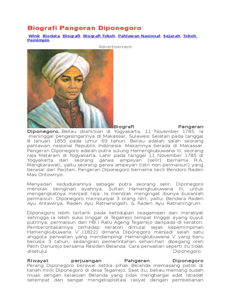 Biografi Pangeran Diponegoro