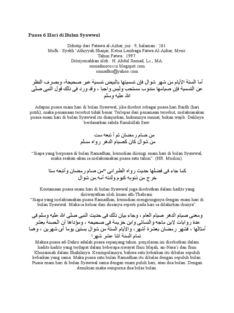 Puasa 6 Hari Di Bulan Syawwal Docx