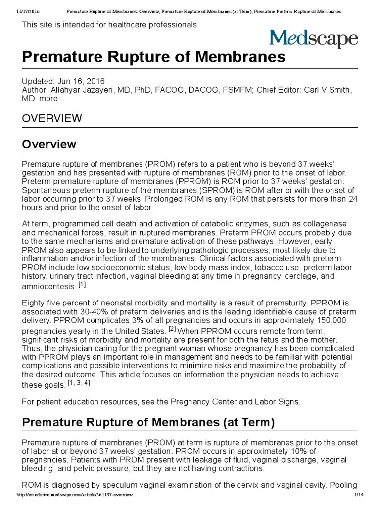PROM Management Guidelines for Physicians | PDF | Preterm Birth ...