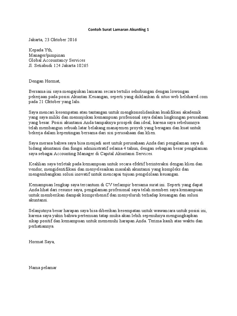 Surat Lamaran Kerja Accounting