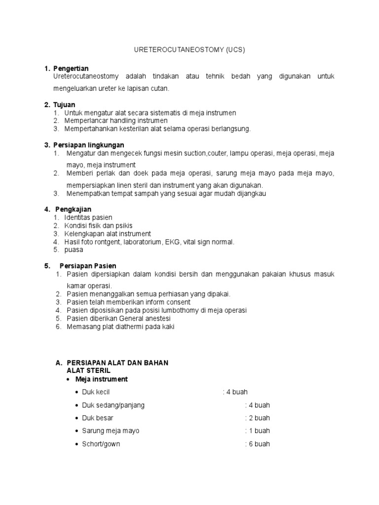 Prosedur Ureterocutaneostomy (UCS) | PDF