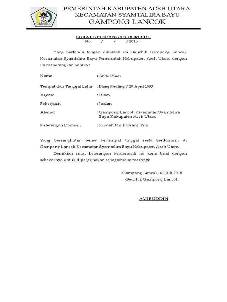 Surat Keterangan Domisili