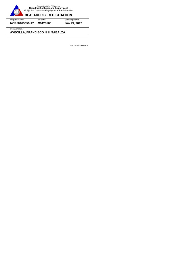 Seafarer's Registration Details | PDF