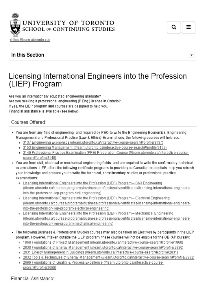 LIEP Program School of Continuing Studies Academia Engineering