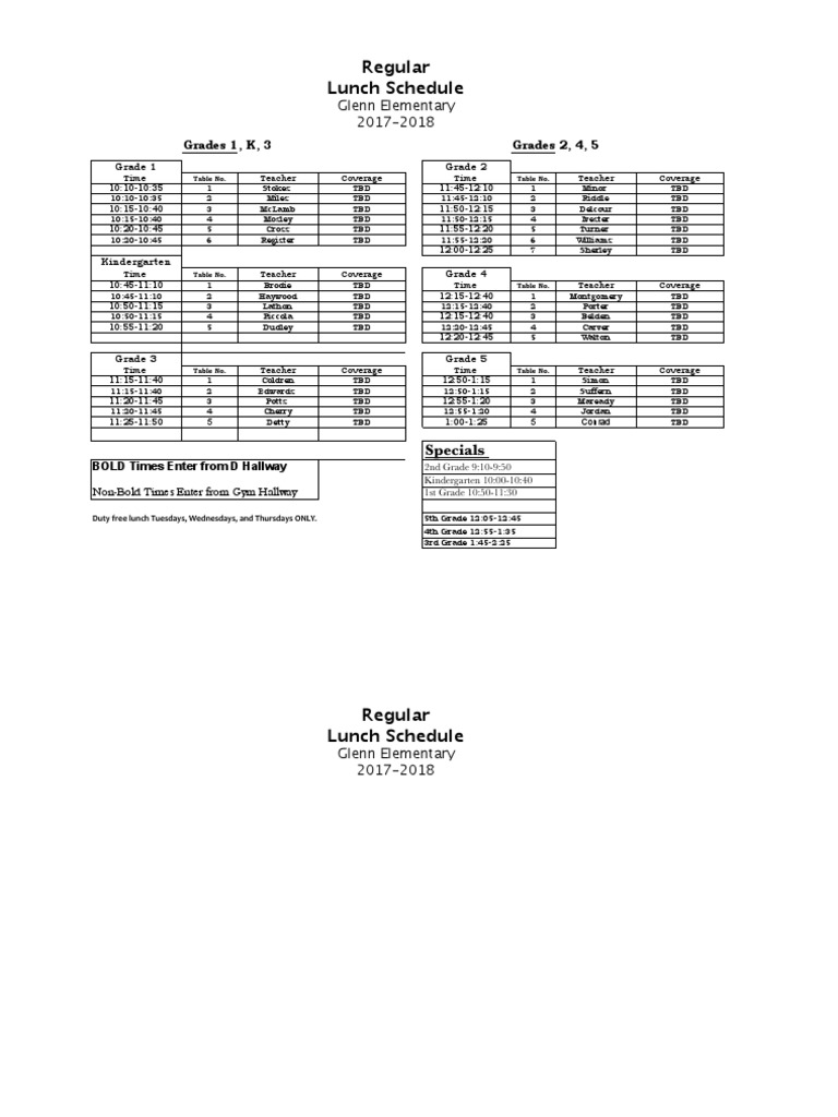 Lunch Schedule 28regular 29 2717 - 2718 | PDF