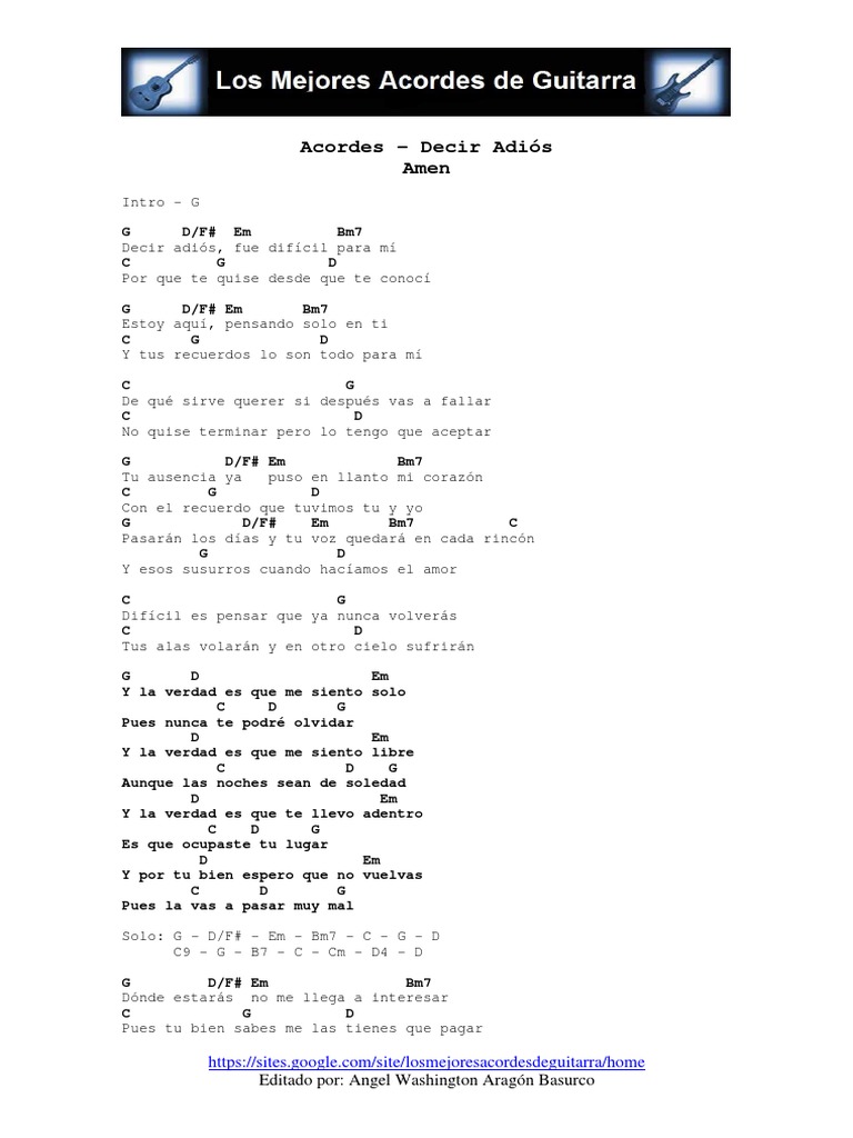 Acordes Decir Adios Amen Pdf Pdf Ocio