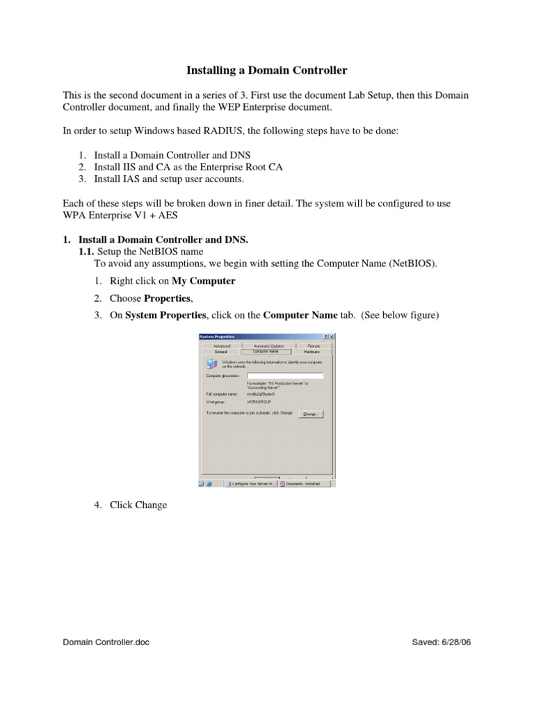 Install A Domain Controller and Dns. 1.1. Setup The Netbios Name | PDF ...
