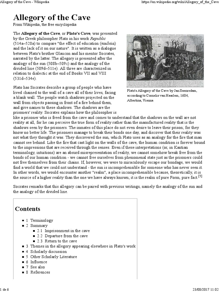 Wikipedia - Plato Allegory of The Cave - 2017 | PDF | Epistemology | Truth