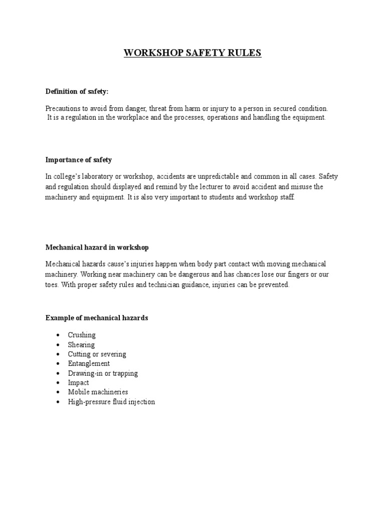 Workshop Safety Rules | Download Free PDF | Personal Protective ...