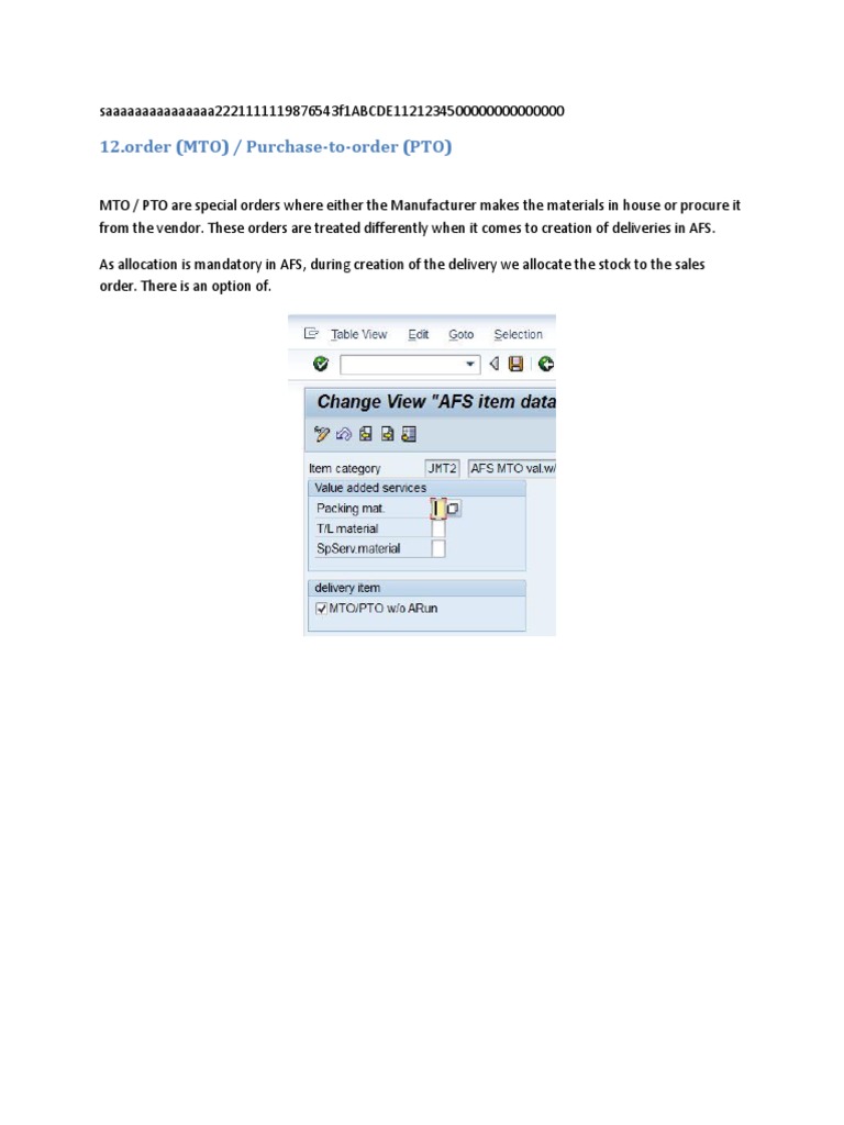 MTO/PTO Order Processing in AFS | PDF