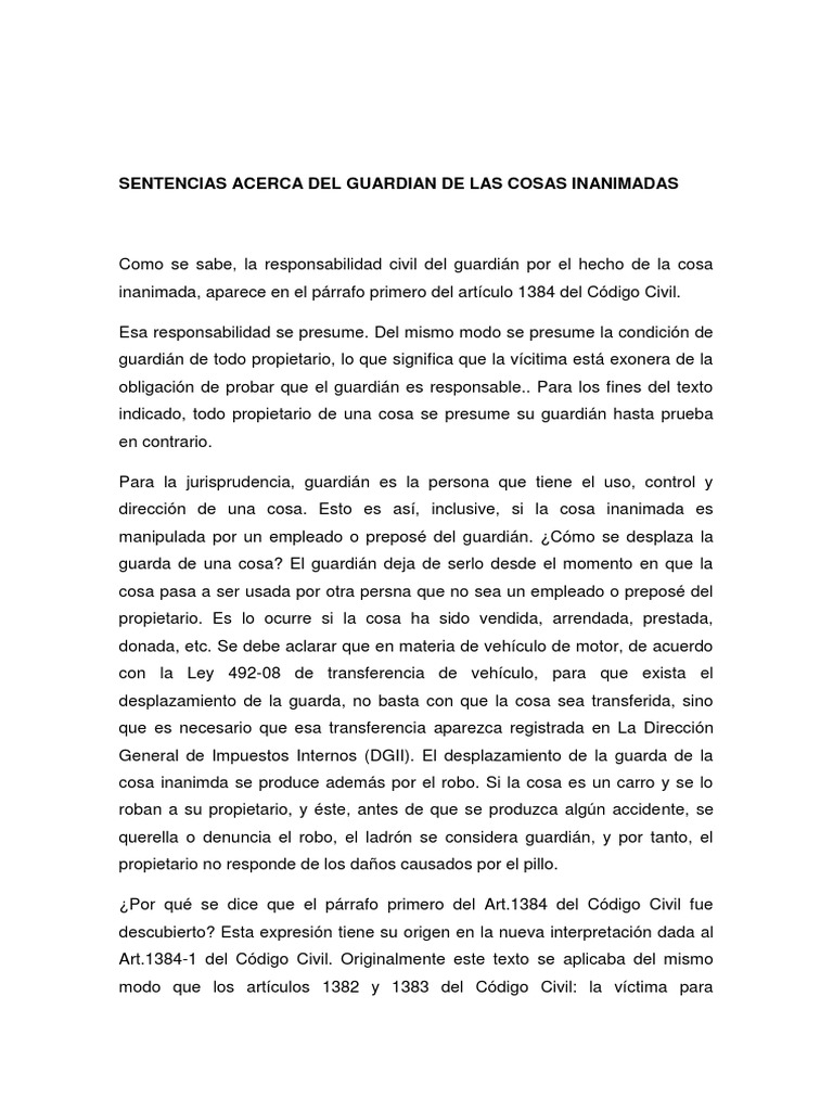 Responsabilidad del Guardián de Cosas Inanimadas | PDF | Pagos | Caso ...