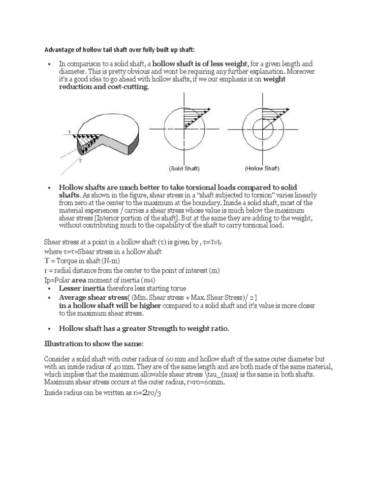 Advantage of Hollow Tail Shaft Over Fully Built Up Shaft PDF Stress