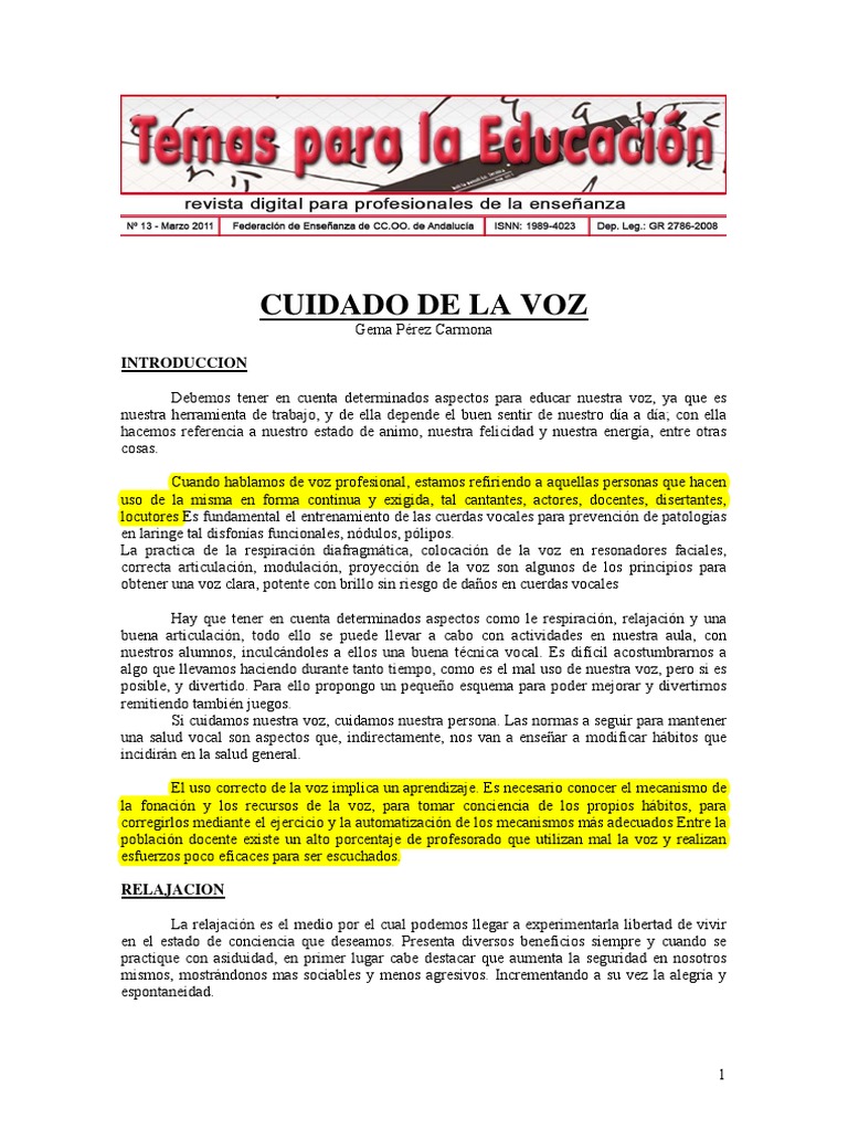 Cuidado y Relajación de la Voz Infantil | PDF | Respiración | Science