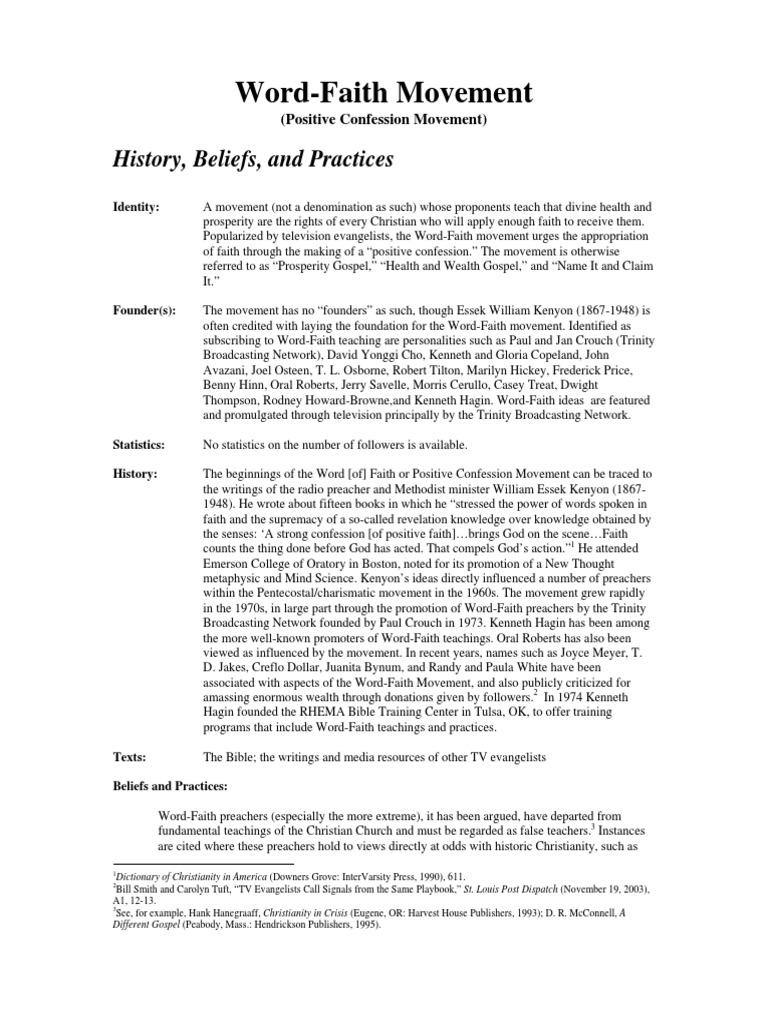 Overview of the Word-Faith Movement | PDF | Prosperity Theology ...