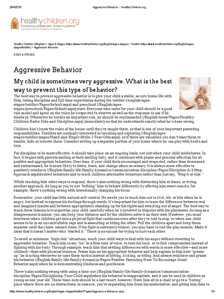 Managing Toddler Aggressive Behavior | PDF | Pediatrics | Anger