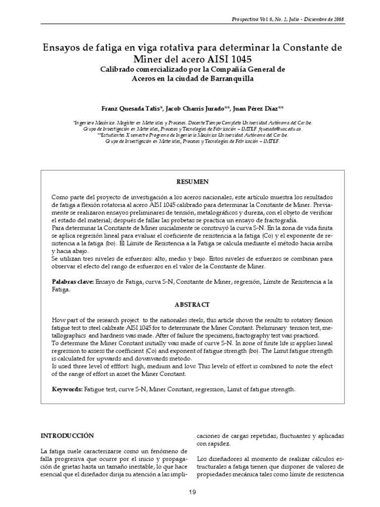 Ensayos de Fatiga del Acero AISI 1045 | PDF | Fatiga (material) | Acero