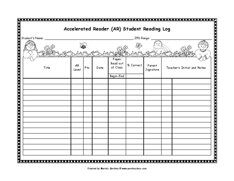 Ar Reading Log Printable Free