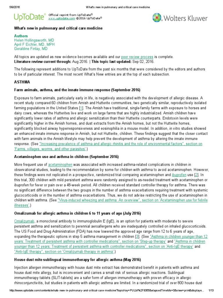 What's New in Pulmonary and Critical Care Medicine (9!5!2016) | PDF ...