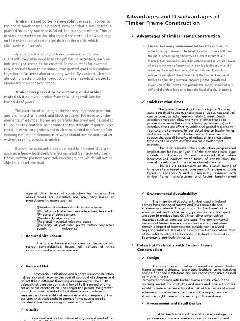 Advantages and Disadvantages of Timber Frame Construction1 PDF PDF