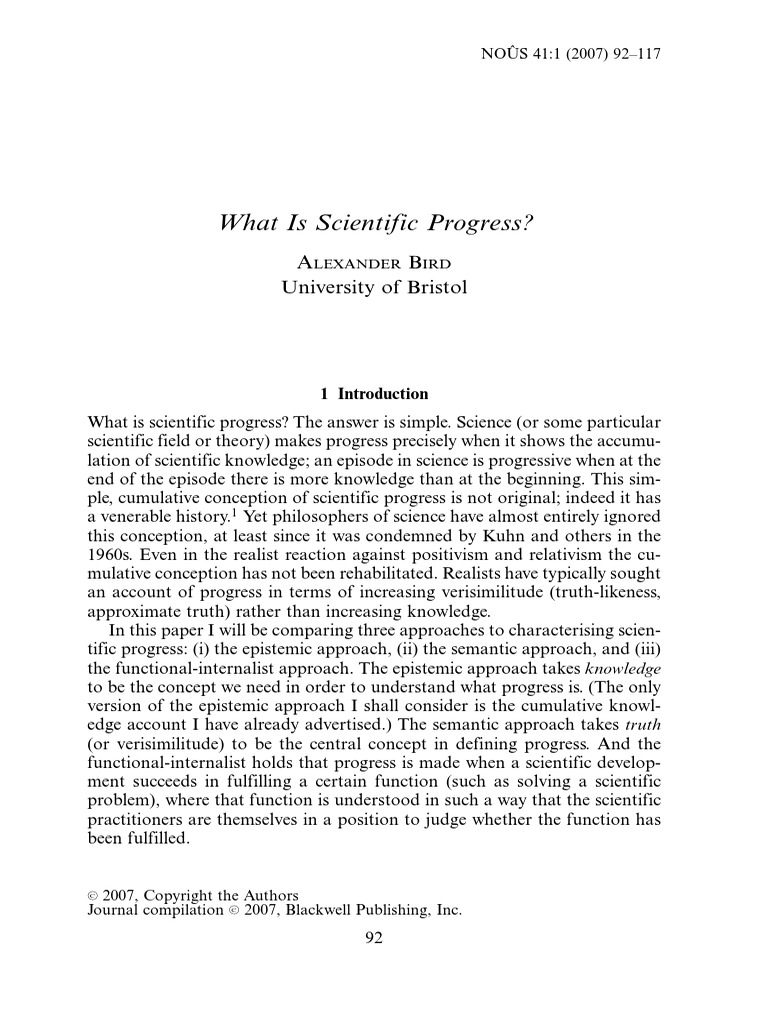 Alexander Bird, What Is Scientific Progress PDF Epistemology Truth