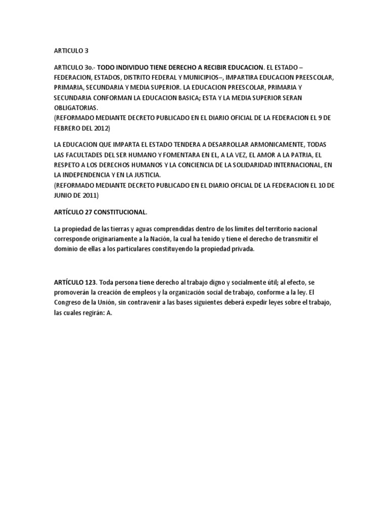 articulo 3 27 y 123 para niños